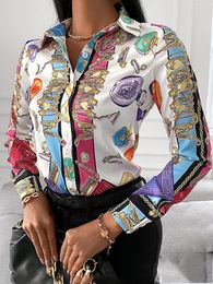 Women's Blouses 2023 Spring Fashion Trend Women Slim V-neck Shirt Contrast Color Long-sleeved Top High-waist Tight-fitting Printing