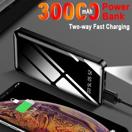 Two-way Quick Charging Power Bank 30000mAh Portable Digital Display Charger with Flashlight 2USB External Battery for Xiaomi