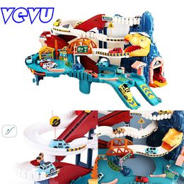 Electric RC Track Assembled Sets Of Children s Toys Dinosaur Car Small Train Adventure Through The Electric Roller Coaster 230308