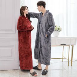 Women's Sleepwear Winter Coral Fleece Homewear Couples Long Robe Warm Flannel Pyjamas Thick Sleeve Bathrobe