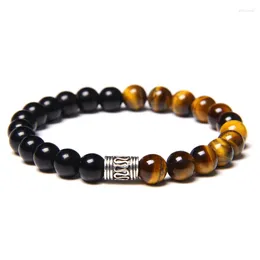 Strand Silver Colour Charm Bracelets For Men Natural Tiger Eye Bracelet Male Fengshui Black Agat Stone Beads Bangle Pulsera Jewellery