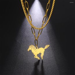 Подвесные ожерелья Cazador Animal Racing Horse Corse Double Chain Ожерелье для женщин из нержавеющей стали, украшения золотой цвет, подарка на день рождения