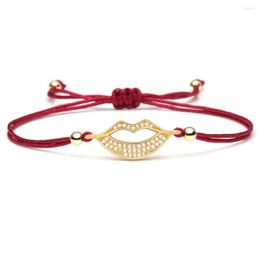 Bracelets de charme assez mignonnes blanches cubiques zirconia cuivre petits lèvres bracelet femme mode simple bouche cz noire rouge gly bijoux