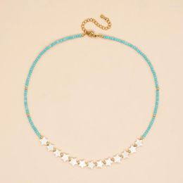 Choker Vlen Turquoises Colour Beads Necklace Natural Shell Star Necklaces For Women Girl Trendy Jewellery Simple Beaded Collar