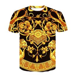Men's T-Shirts New summer Baroque T-shirt 3D digital print T shirt men/women vintage luxury Royal print golden flower brand Tshirt camisetas G230309