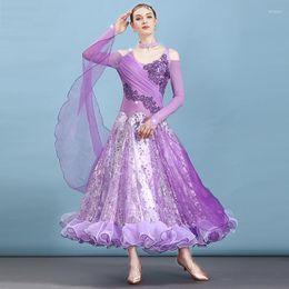 Stage Wear 2023 Modern Ballroom Dance Dress Women Sexy Colourful Diamond Big Swing Dresses Waltz Tango Competition Dancing DWY1387