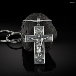 Pendant Necklaces Religious Jesus Cross Christian Catholic Retro Style Pure Tin Men's And Women's Necklace Jewellery 2023 MOONBIFFY