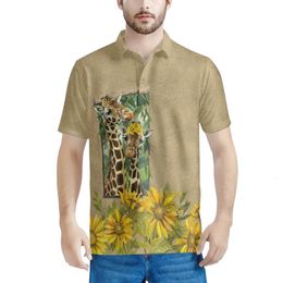 Men's Polos Funny Giraffe Sunflower Pattern Fashion Clothing Polo Shirt Short Sleeves Lapels High Quality Breathable Slim Summer Top 230308