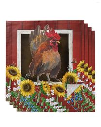 Table Napkin Farm Barn Chicken Sunflower 4/6/8pcs Cloth Decor Dinner Towel For Kitchen Plates Mat Wedding Party Decoration