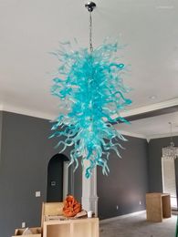 Chandeliers Turquoise Hand Blown Glass Chandelier Christmas Decoration Luxury Living Room Lights LED Long Art Lighting