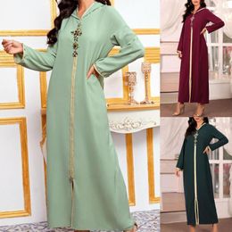 Casual Dresses Elegant Pure Colour Women Maxi Dress Long Sleeve Solid Color Stitched Rhinestone Loose Robe For Work