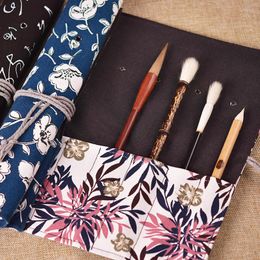 Chinese Painting Calligraphy Pencil Case Brush Pen Curtain Cotton Fabric Handmade Bags Retro Storage
