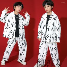 Stage Wear Kids Concert Kpop Outfits Hip Hop Clothing Print Blazer Jacket Streetwear Casual Pants For Girl Boy Jazz Dance Costume Clothes