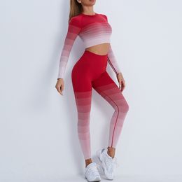 Women's Leggings Gradient Seamless Leggings High Waist Push Up Leggings Women Fitness Tights Gym Work Out Clothing Set Breathable Yoga Pants 230309