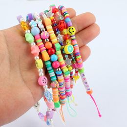 Keychains Keychain Chain Lanyard Beads Mobile Phone Heishi Disc Crystal Beaded Fashion Bags Chains 2023 LOVE Letter String WristbandKeychain