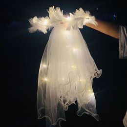 Other Event Party Supplies Bachelorette Party Veil Feather Flower Crown Glow Light LED Bridal Shower Veil Bride to Be Gift Wedding Party Engagement Decor 230309