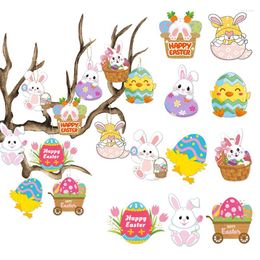 Party Decoration 9pcs/set Easter Wooden Pendants Hanging Painting DIY Decor Decorations For Home Kids Gift Wood Crafts