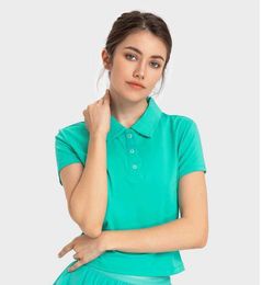 Lu Lu Yoga Tops Sports Short-sleeved Gym Clothes Womens Lightweight Quick-drying Outdoor Tennis Polo Shirt