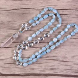 Pendant Necklaces Handmade Aquamarines Stone Necklace Clear Beaded For Fashion Jewelry Drop