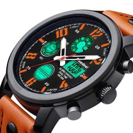 Wristwatches Mens Watches Top Chronograph Digital Men Watch Leather Led Waterproof Sport Male Clock Man Wristwatch