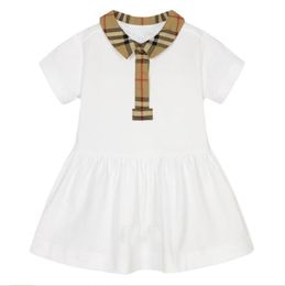 Cute Baby Girls Plaid Dresses Summer Girl Short Sleeve Dress Turn-Down Collar Kids ing Skirts Children Casual Skirt