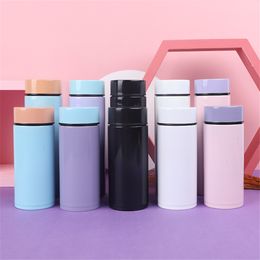 Water Bottles 200/300ml Mini Plain Stainless Steel Thermos Mug Water Bottle For Kids Girls Outdoor Travel Tea Coffee Vacuum Flask Thermal Cup 230309