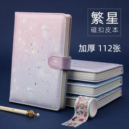 Notepads 224 Page Creative Starry Sky Cute Notebook Pu Magnetic Buckle Color Page Student Manual Ledger A5 Notepad Diary Book 230309