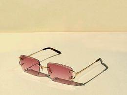 Tint Diamond Cut Rimless Lenses Sunglasses for Men Classic Gold Pink Shaded Sun Glasses Shades gafas de sol Designers Sunglasses UV400 Eyewear with Box