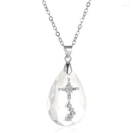 Pendant Necklaces Crystal Cross Heaven Ladder Necklace For Women Water Drop Religious Love And Redemption Symbol Jewelry Gift