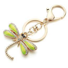 Key Rings Dragonfly Keyrings KeyChains For Car Crystal Bag Pendant For Women Green Enamel Insect Key Chains Rings Holder K268