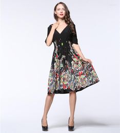 Party Dresses Women Autumn Dress Sexy V Neck Half Sleeve A-Line Knee Length Floral Big Size 6XL 7XL Elegant Casual Club