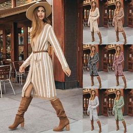 Casual Dresses Nowssa Jumper Dress Women Knitted Sweater Cardigan Open Stitch Striped Elegant Loose Sweaters Autumn Winter Vestidos