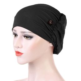 Beanies Beanie/Skull Caps 2023 Fashion Women Flower Muslim Buttons Hat Beanie Scarf Turban Head Wrap Cap Solid Color Headwear Lady Hats