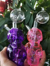 New Skull Glass Bubbler Hookahs Accessory Glass Water Pipes Smoke Oil Burner Pipe Dab Rigs Random Colour