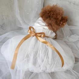 Dog Apparel Pet Skirt Beautiful Tie Belt Wedding Dress Small Medium Girl Dogs Puppy White Princess Dresses Supplies