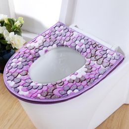 Toilet Seat Covers Coral Fleece Cover Comfortable Soft Pad Bathroom Accessories Thicken Warmer Zipper Washable