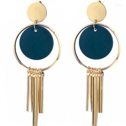 Dangle Earrings Fashion Round Wooden Shaped Zinc Alloy Drop Tassel Party Stud Ear For Women Jewellery