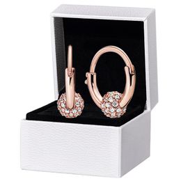 Rose Gold Pave Bead Hoop Earrings for Pandora 925 Sterling Silver Wedding Party Jewellery For Women Girlfriend Gift CZ Diamond designer Earring with Original Box