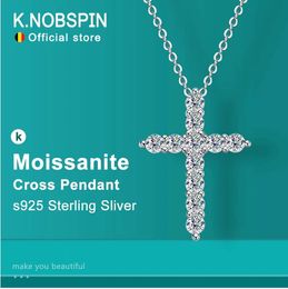 Full Moissanite Cross Pendant Necklace Original 925 Sterling Sliver Chain Plated 18k White Gold Fine Necklace for Women