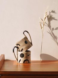Mugs Hand Made Ceramic Coffee Cup Geometric Pattern Water Household Large Capacity 380ml Breakfast Milk Oatmeal Drinking