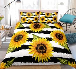Bedding Sets Sunflower Set Bedclothes Black And White Stripes Background Duvet Cover 3D Bed Girls Teen Home TextilesD Ropship