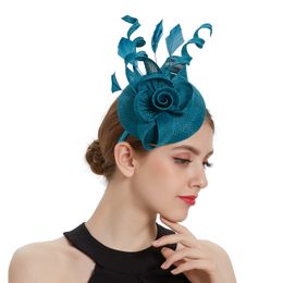 Stingy Brim Hats Fascinator for Women Cocktail Tea Party Kentucky Pillbox Derby Peacock Feather Headwewar 230309
