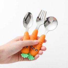 304 Stainless Steel Kids Tableware Sets Cute Cartoon Radish Scraping Mud Spoon Baby Eating Spoon Fork