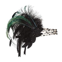 Headwear Hair Accessories 1920s Headpiece Feather Flapper Headband Great Gatsby Headdress Vintage feather elastic band knitting Warmer Wrap 230309