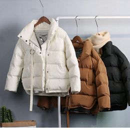 Women's Trench Coats 2023 Winter Female Thick Outerwear Women's Tassel Pockets Pure Color Bread Short Cotton Padded Jackets
