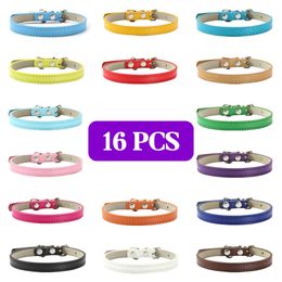 Cat Collars Leads 16 PcsLot Soft Leather Solid Collar Adjustable Puppy For Kitten Accessories Chihuahua Necklace Pet Supplies 230309