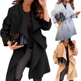 Women's Trench Coats Women Woollen Long Coat Oversize Solid Colour Large Lapel Autumn Winter Mid-length Thick Jacket For Office Clothing Phyl2