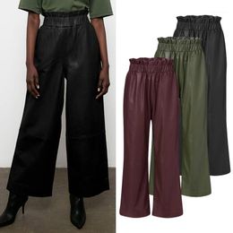Women's Pants & Capris Plus Size PU Leather Trousers 2023 Stylish Wide Leg Casual Woman Pantalon Female Palazzo High Wasit Turn
