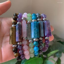 Strand Natural Gem Stone Bracelet Rectangle Bar Amethysts Kyanites Labradorite Prehnites Rock Crystal Reiki Healing