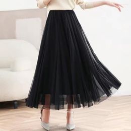 Skirts Pleated Skirt For Women Long Mesh Stitching A-line 2023 Spring High Waist Swing Girls Kawaii